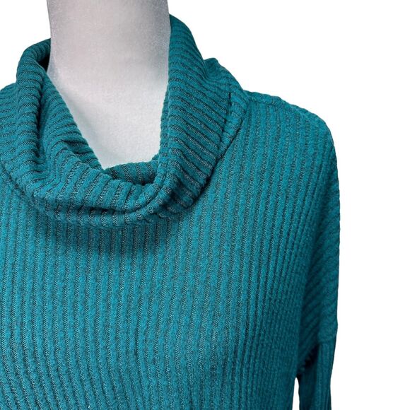 SATURDAY SUNDAY Womens XS / S Oversized Cowl Neck Ribbed Plush Knit Top Teal - Picture 5 of 10